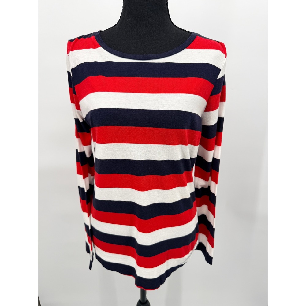 Liz Claiborne Striped Top Womens Medium Red Navy Good Nautical Long Sleeve